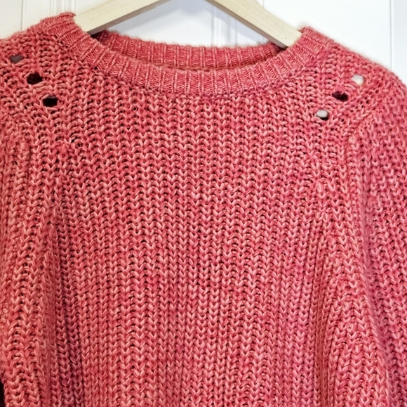 Loft pink knit crochet bishop sleeve Sweater jumper size XS - Picture 3 of 7